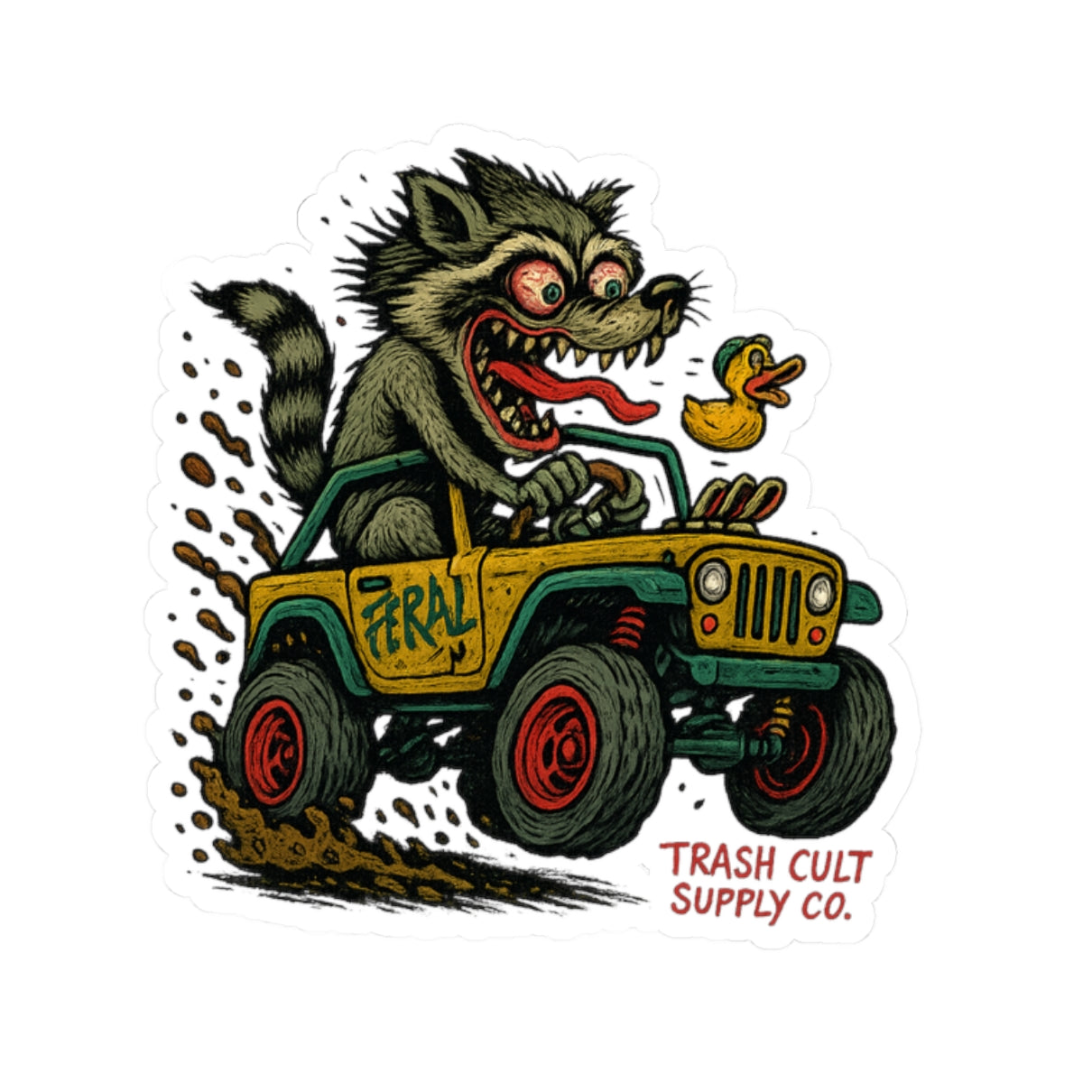 Feral Jeep Raccoon Sticker – Ed Roth Hot Rod Style Vinyl | Trash Cult Supply Co