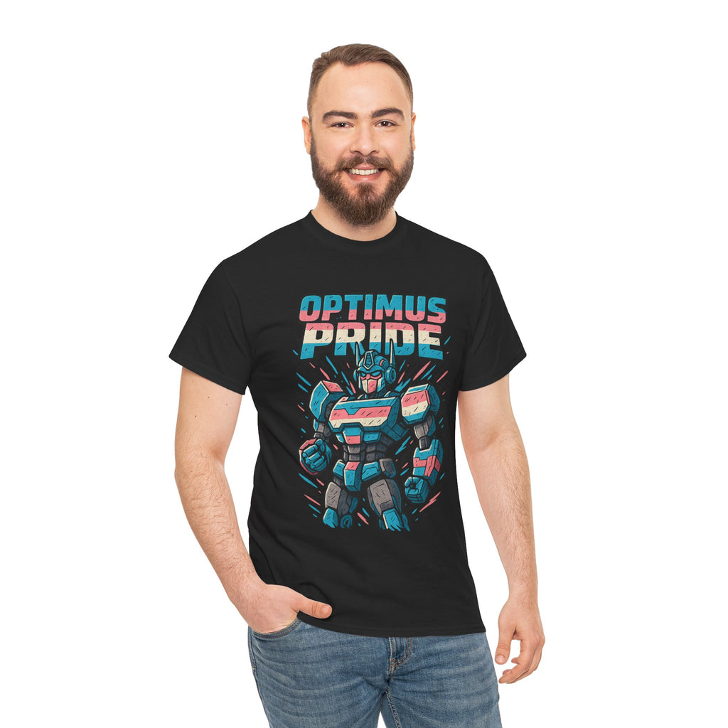 Optimus Pride T-Shirt – Funny Trans Mech LGBTQ+ Graphic Tee | Unisex Heavy Cotton Nerd Pride Shirt