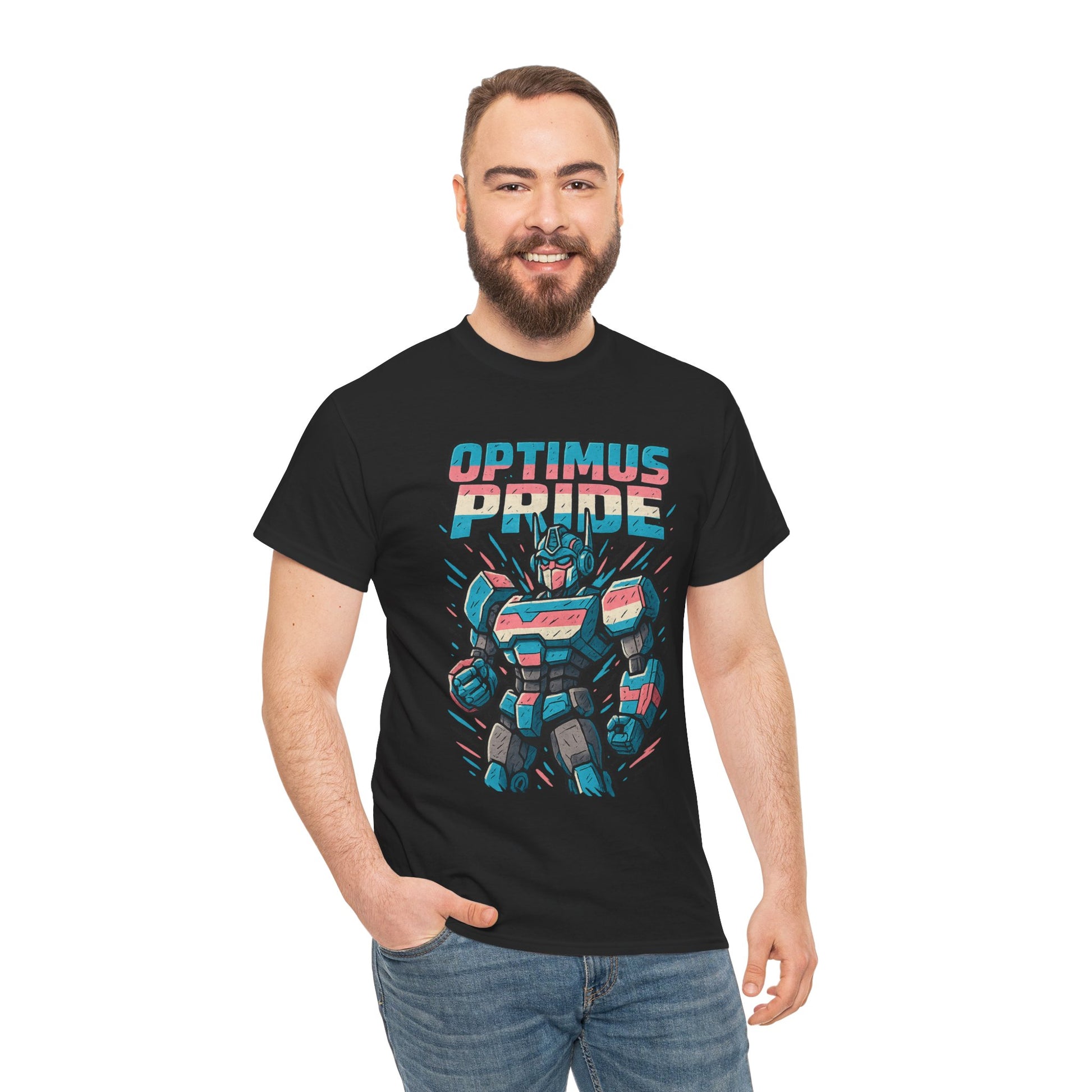 Optimus Pride T-Shirt – Funny Trans Mech LGBTQ+ Graphic Tee | Unisex Heavy Cotton Nerd Pride Shirt