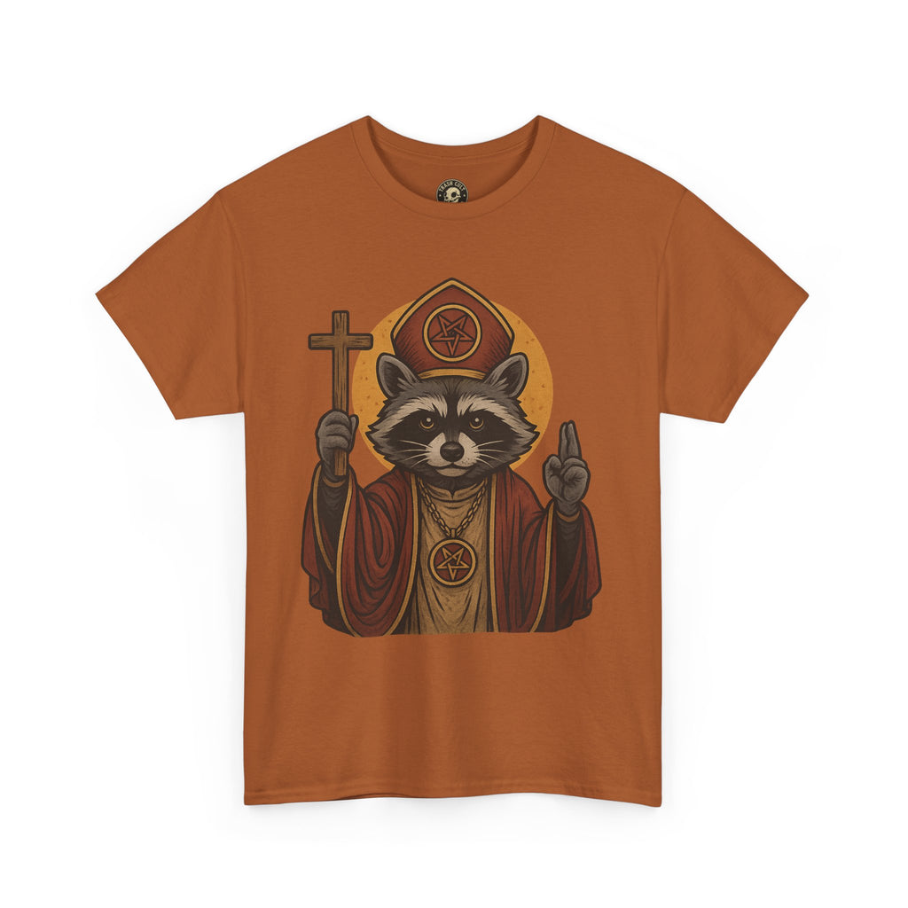 Holy Raccoon Pope Shirt – Funny Cult Priest Graphic Tee – Gildan 5000 Unisex