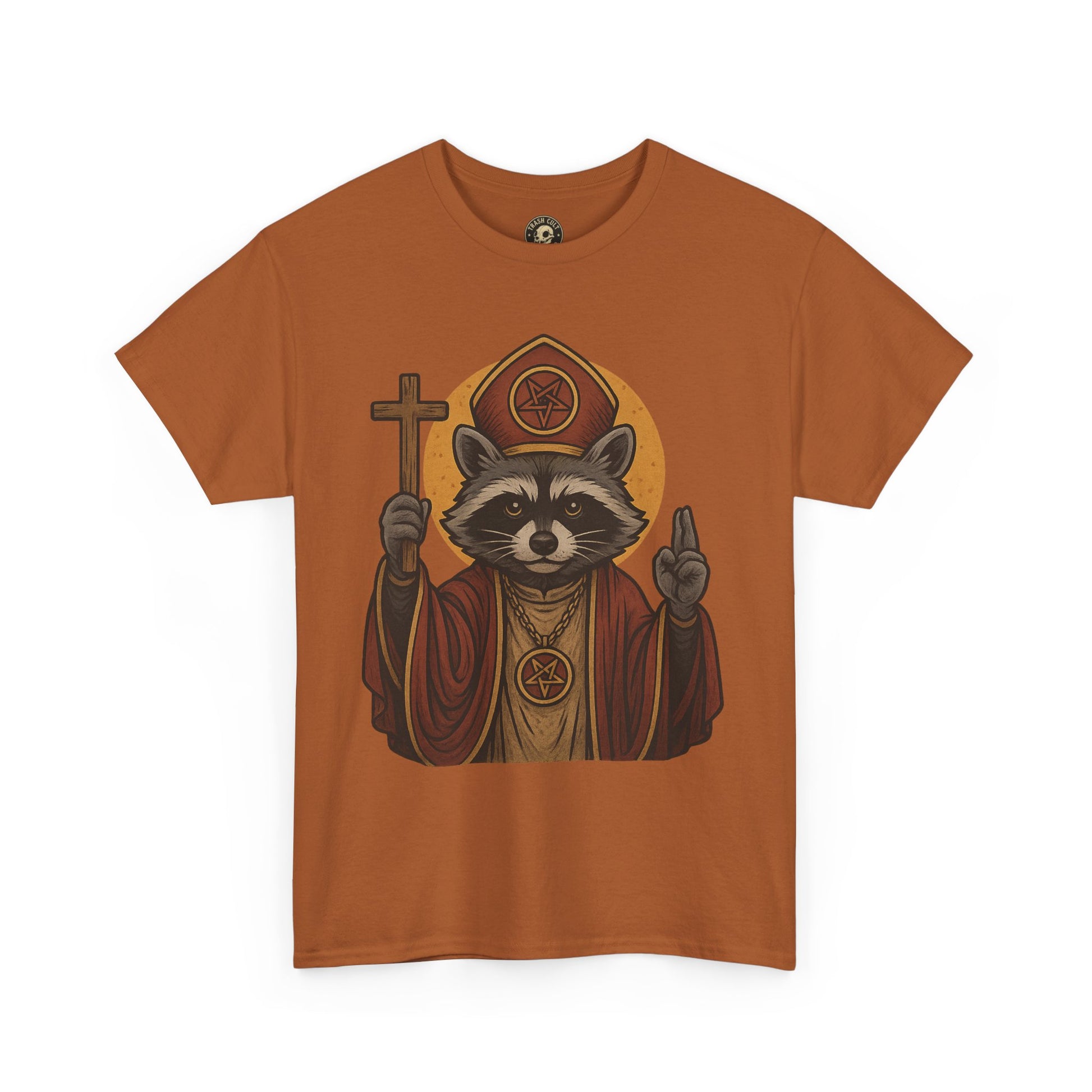 Holy Raccoon Pope Shirt – Funny Cult Priest Graphic Tee – Gildan 5000 Unisex