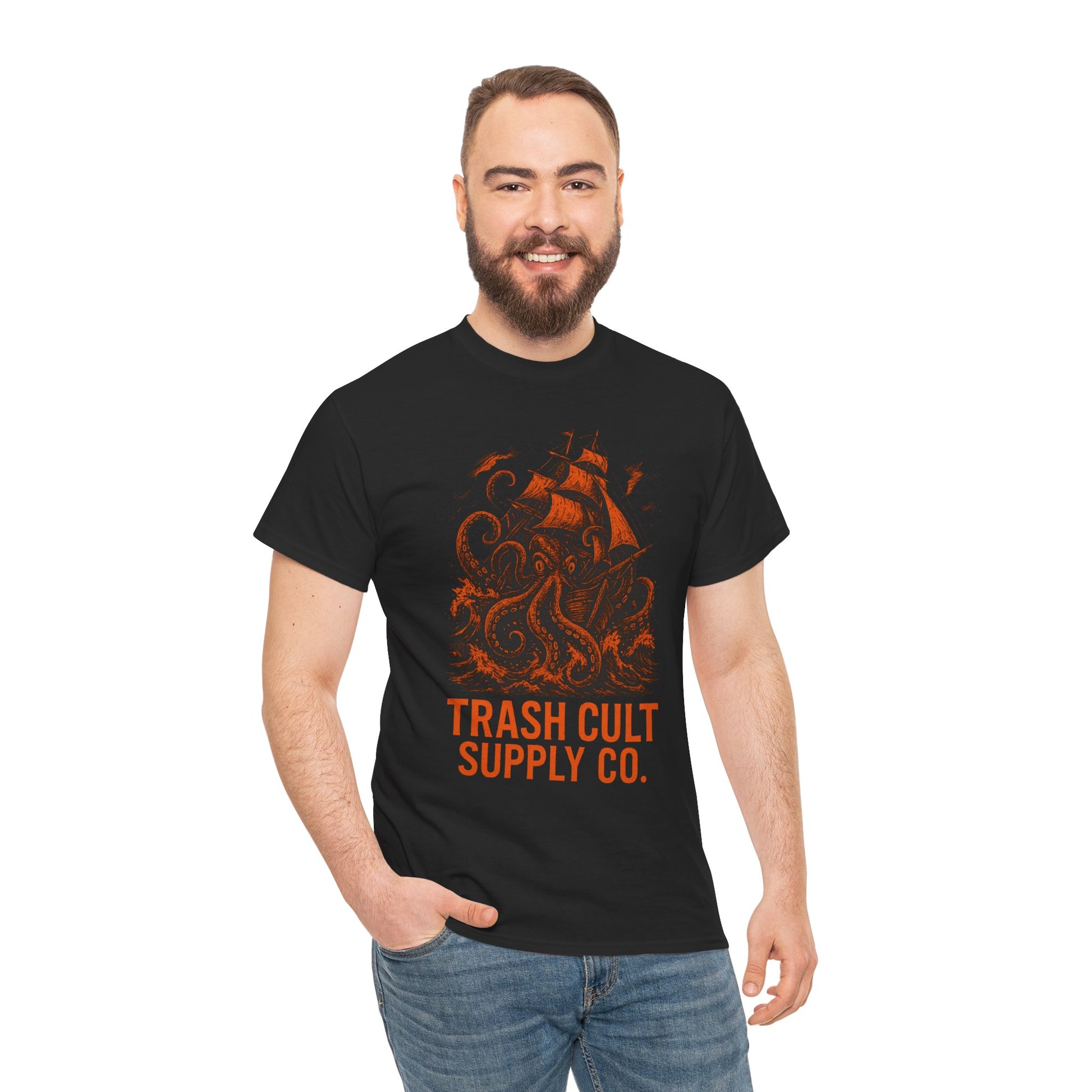 Octopus Adventure Unisex Heavy Cotton Tee, Pirate Shirt, Nautical Apparel, Ocean Lover Gift, Casual Wear, Unique Graphic Tee