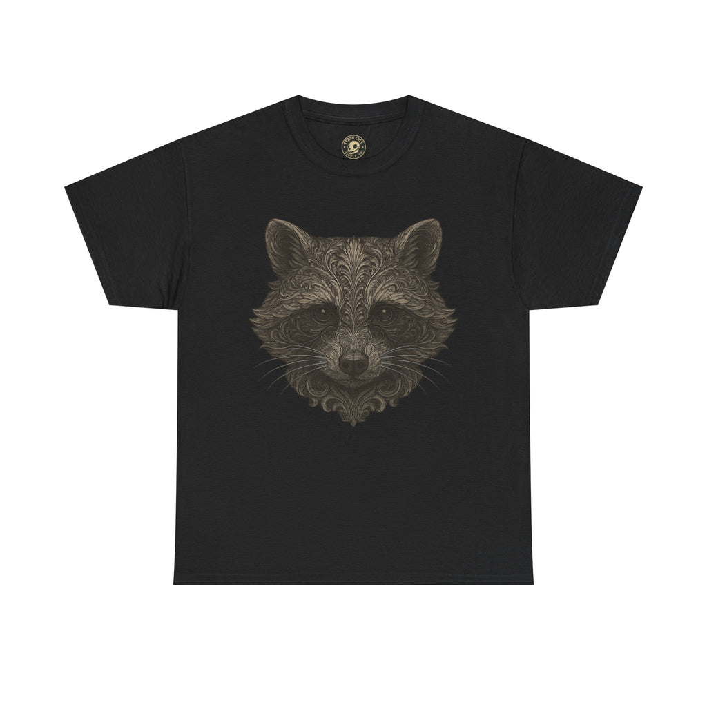 Ornate Raccoon Face Shirt – Intricate Woodland Animal Art Tee – Tattoo-Inspired Forest Aesthetic – Trash Cult Supply Co.