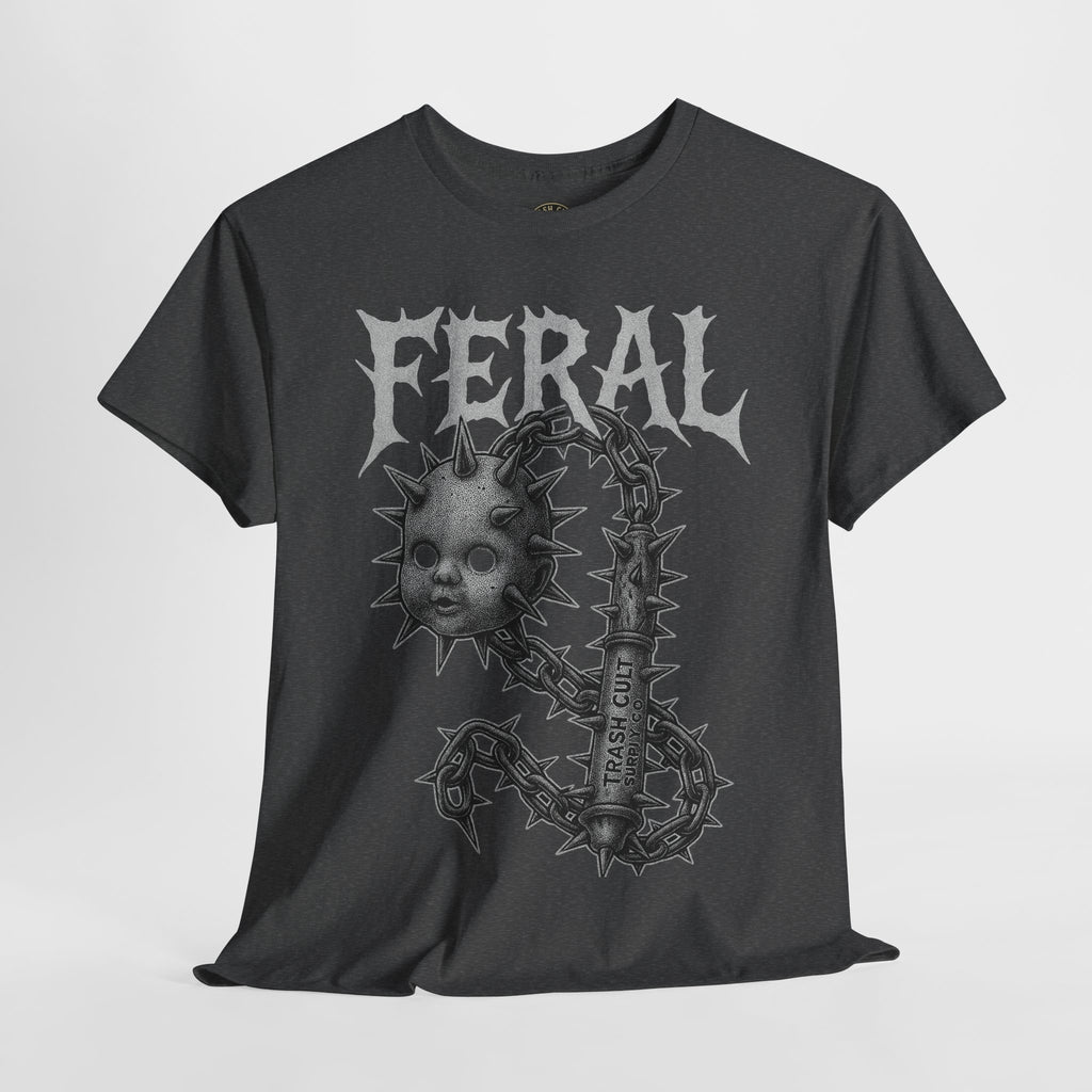 FERAL Spiked Doll Flail Tee – Halftone Gothic Weapon Shirt | Trash Cult Supply Co. | Gildan 5000