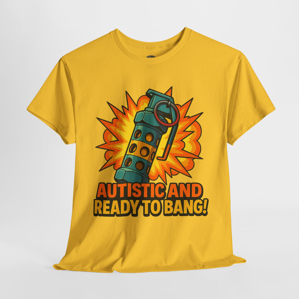 Autistic and Ready to Bang! Unisex Heavy Cotton Tee | Fun Graphic Tee, Autistic Pride, Gift for Autism Awareness, Casual Wear