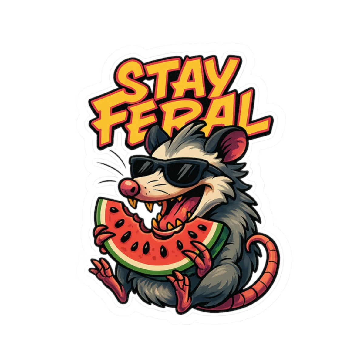 Stay Feral Possum Watermelon Sticker – Funny Summer Kiss Cut Sticker