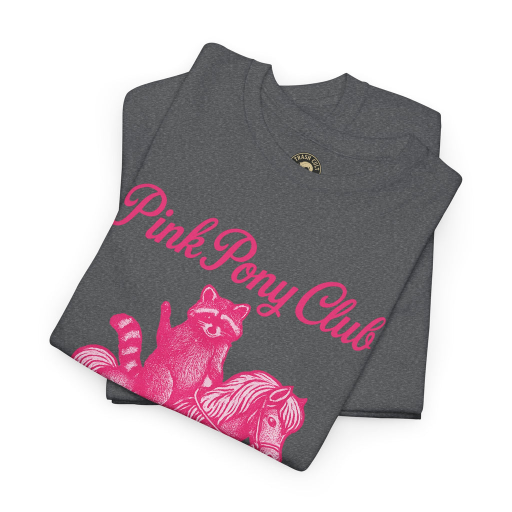 Pink Pony Club Raccoon Riding Pony Shirt – Vintage Hot Pink Halftone Tee by Trash Cult Supply Co