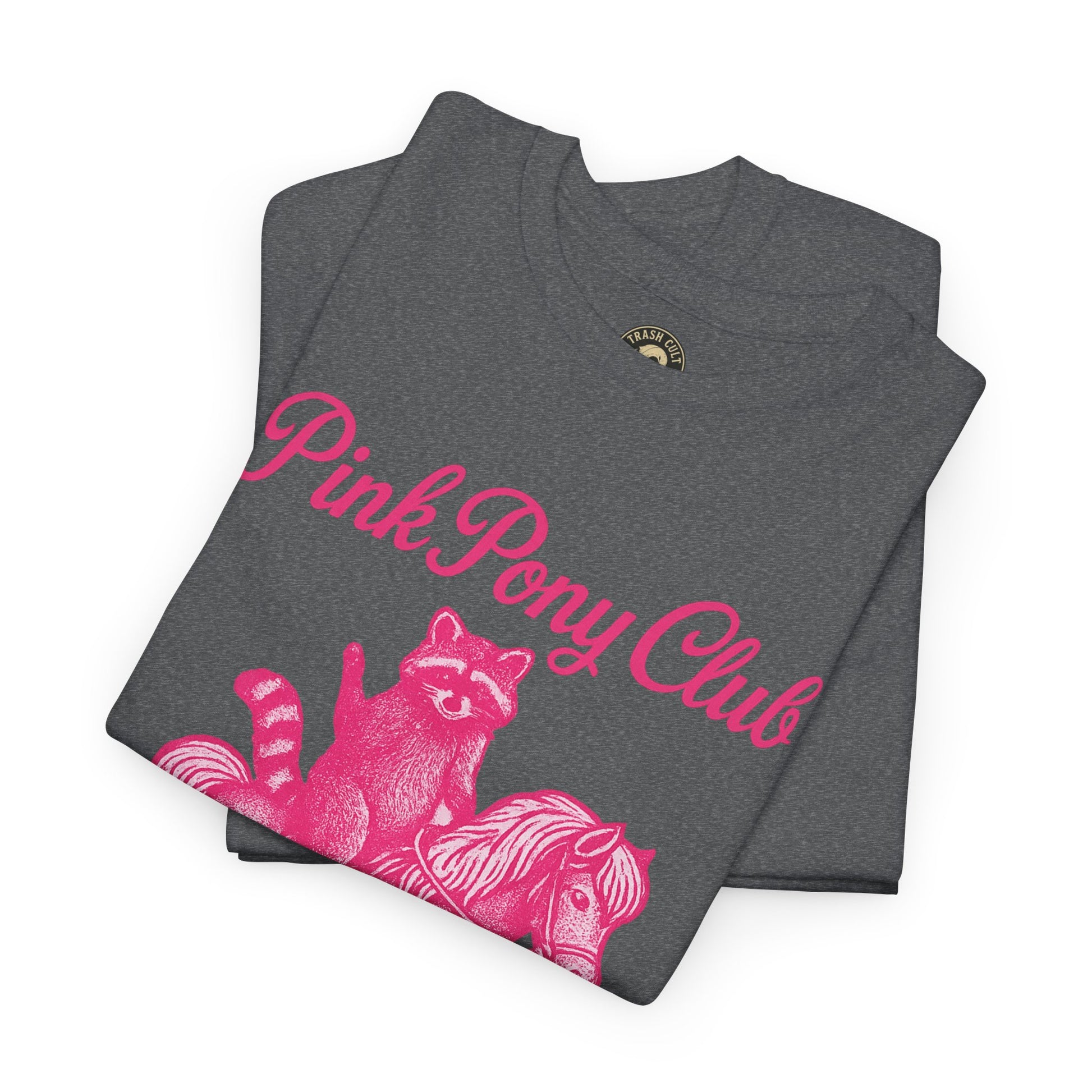 Pink Pony Club Raccoon Riding Pony Shirt – Vintage Hot Pink Halftone Tee by Trash Cult Supply Co
