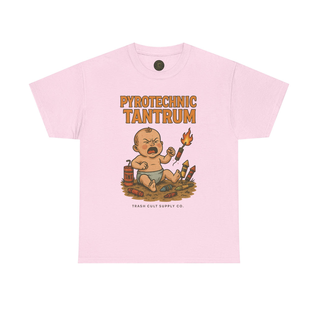 Pyrotechnic Tantrum T-Shirt – Explosive Baby Humor Graphic | Trash Cult Supply Co. | Gildan 5000 Tee