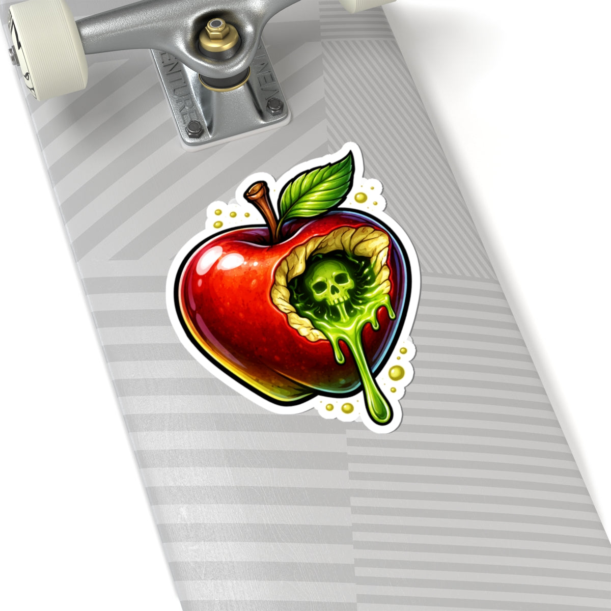 Poisoned Apple Kiss-Cut Sticker — Skull & Dripping Green Goo Design