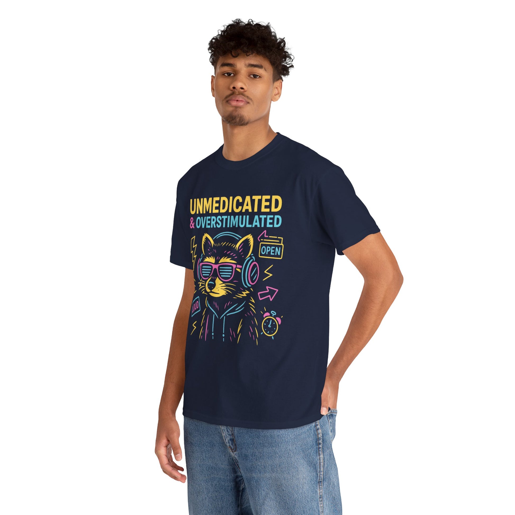 Unmedicated & Overstimulated Neon Raccoon ADHD Shirt – Trash Cult Supply Co. – Gildan 5000