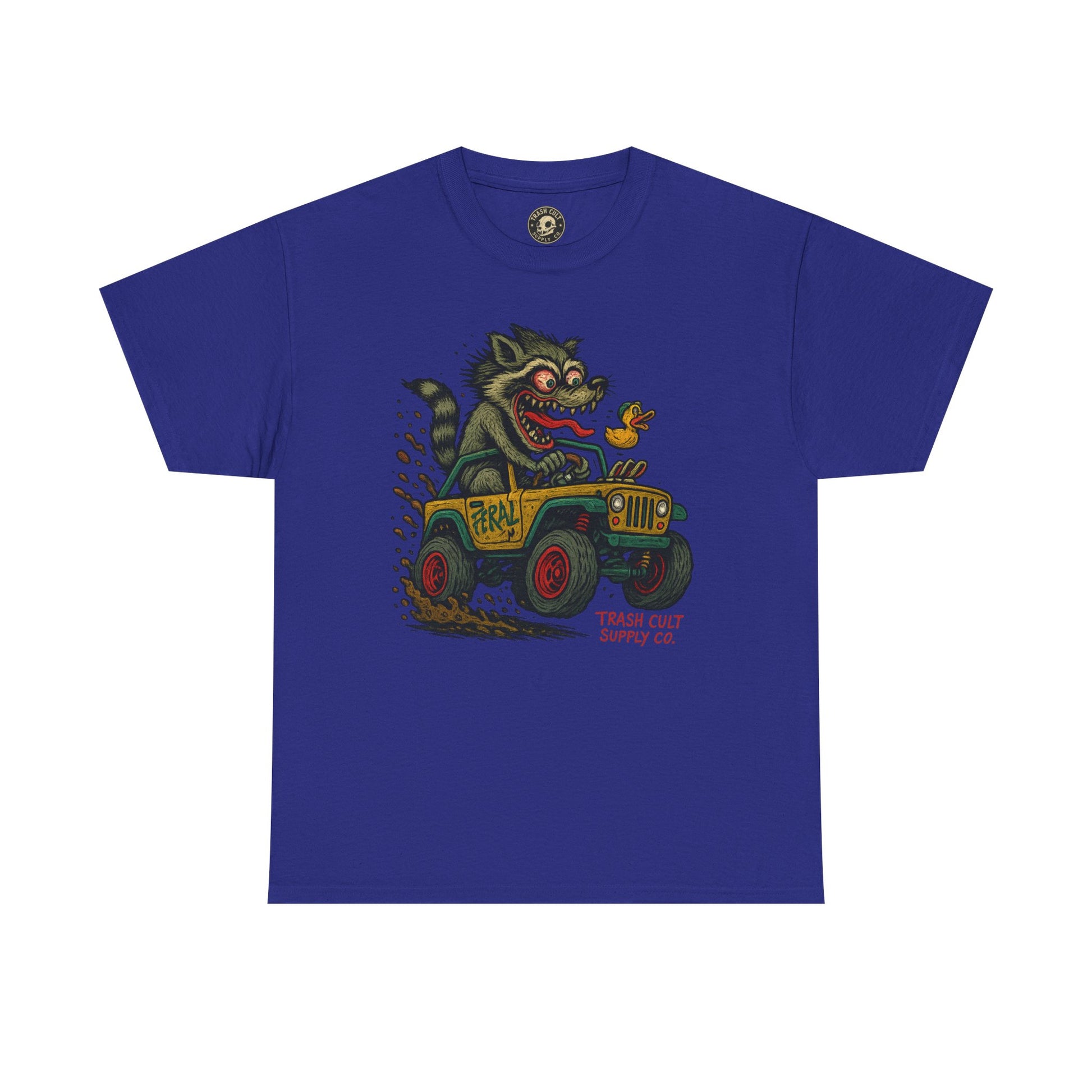 Feral Jeep Raccoon Shirt – Ed Roth Style Off-Road Chaos | Trash Cult Supply Co | Gildan 5000 Tee
