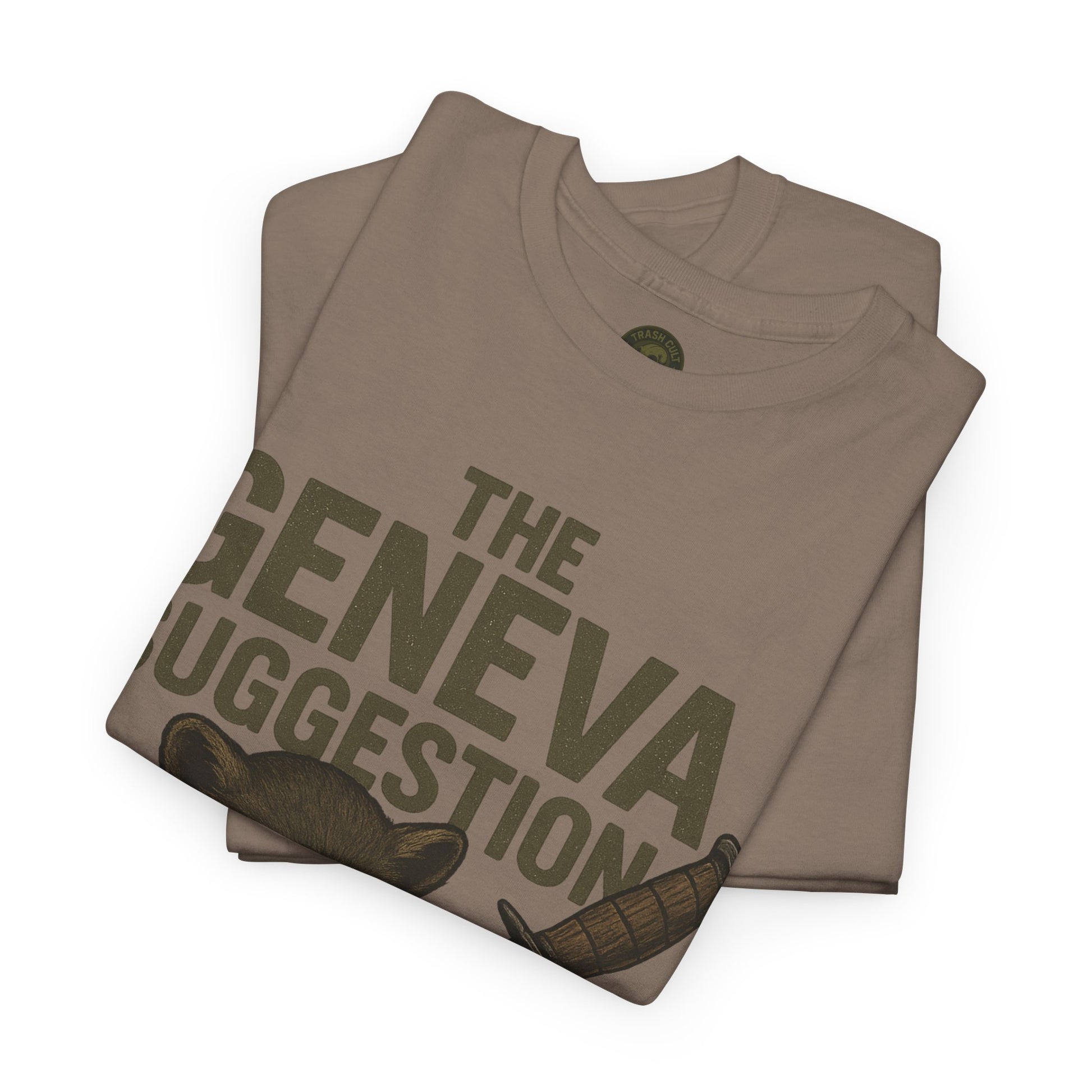 The Geneva Suggestion T-Shirt – Tactical Raccoon Dark Humor Tee | Trash Cult Supply Co. | Gildan 5000
