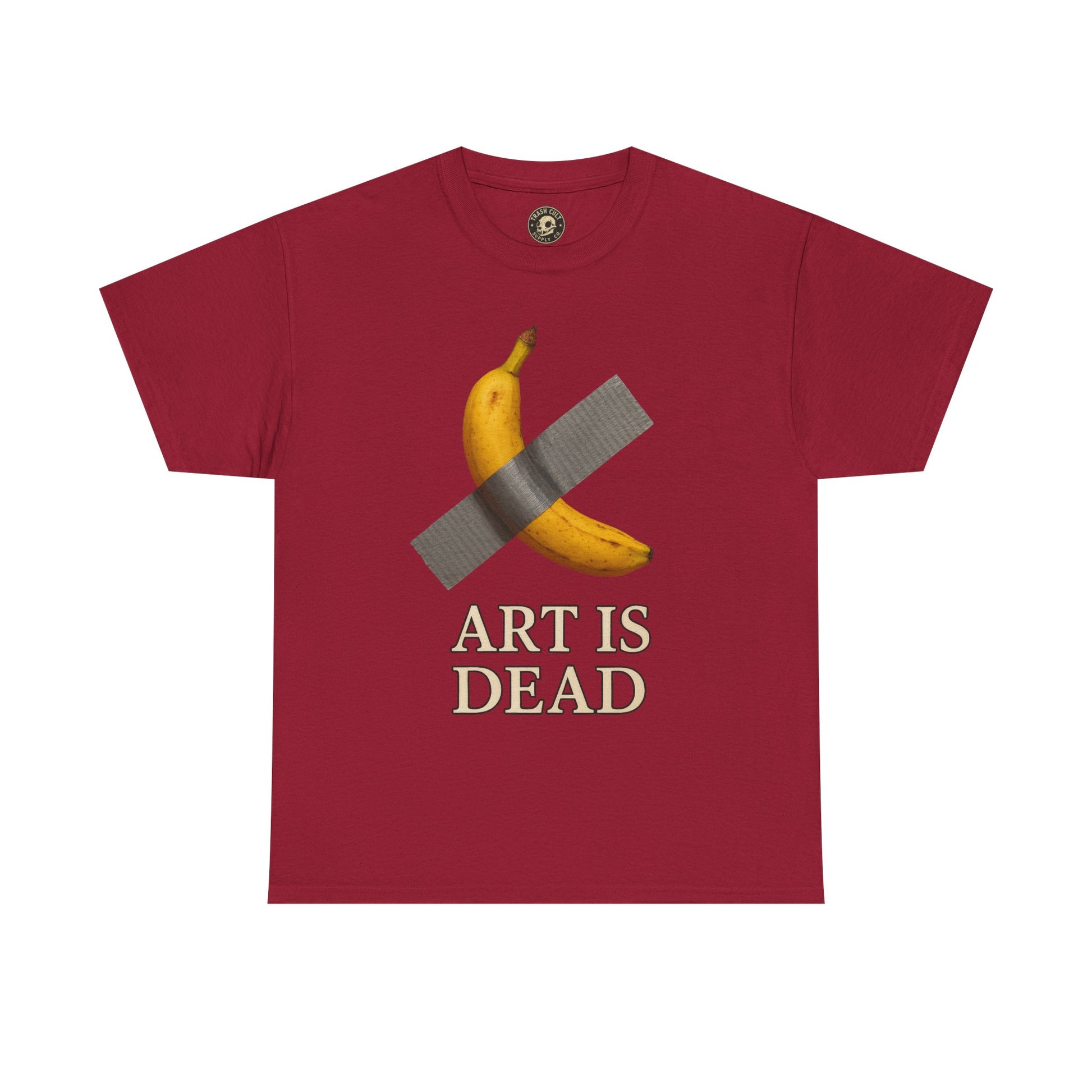 “ART IS DEAD” Banana Duct Tape Meme Tee – Satirical Art Parody Shirt by Trash Cult Supply Co.