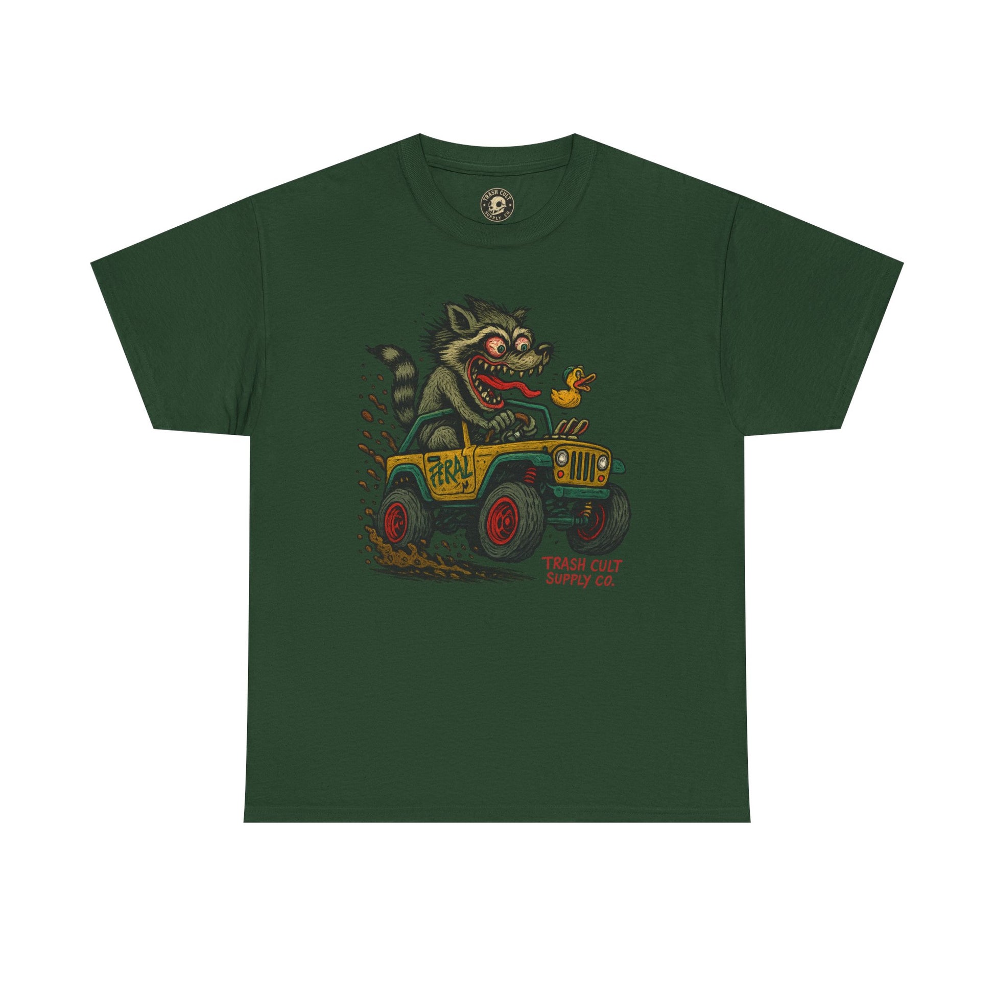 Feral Jeep Raccoon Shirt – Ed Roth Style Off-Road Chaos | Trash Cult Supply Co | Gildan 5000 Tee