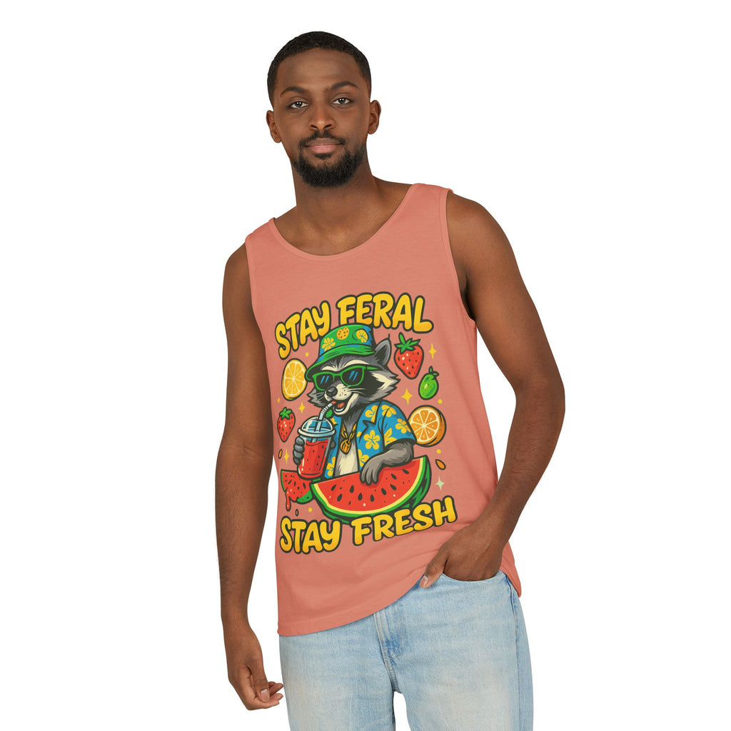 Stay Feral Stay Fresh Tank Top, Summer Apparel, Unisex Graphic Tee, Beachwear, Fun Gift for Animal Lovers