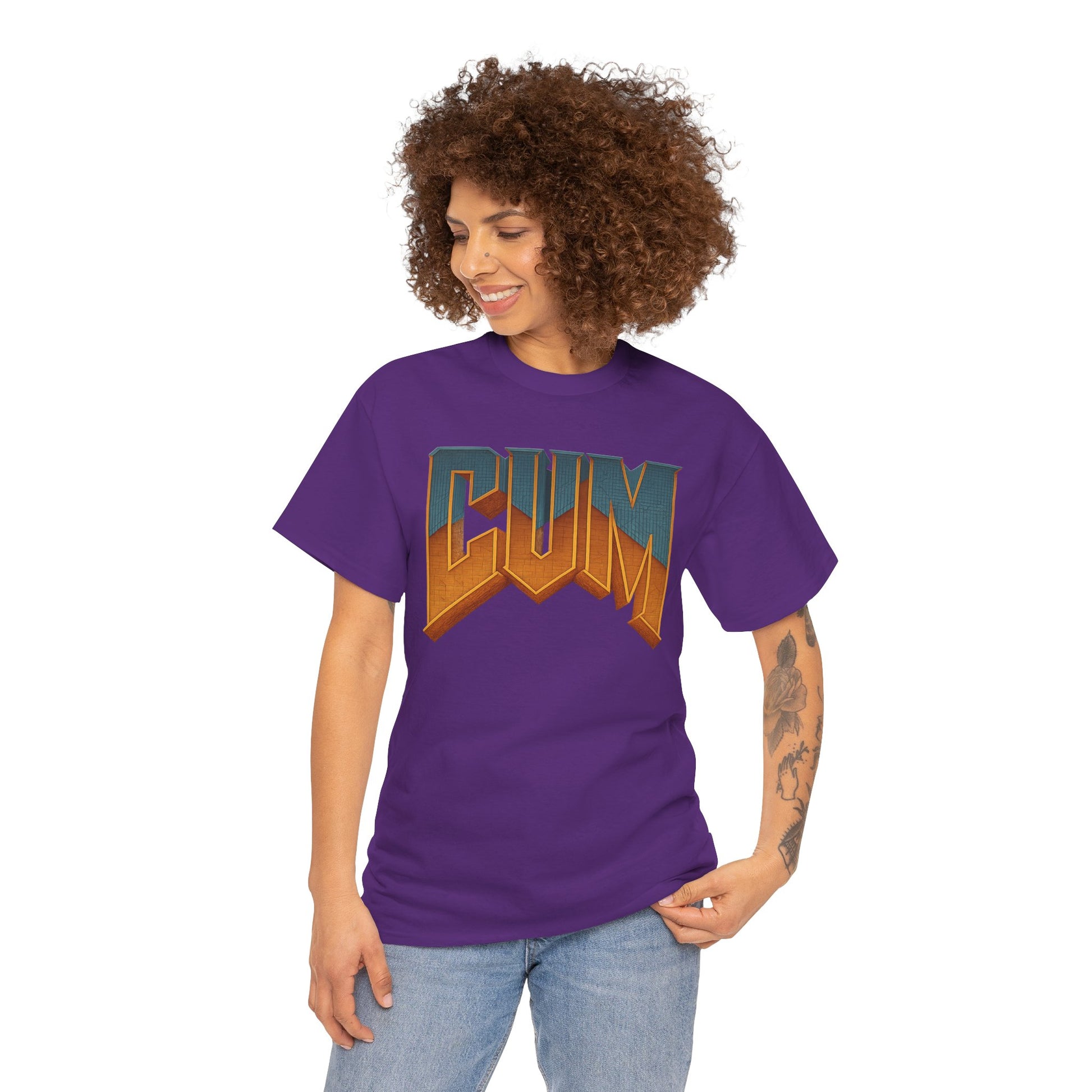 CUM Parody Metal Logo Shirt – Doom-Inspired Retro Gamer Tee on Gildan 5000