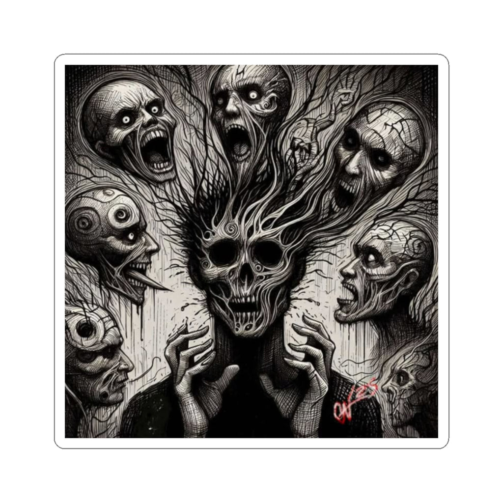 Xian Allen x Trash Cult Sticker – “Voices in the Void” | Screaming Skull Horror Kiss Cut Decal