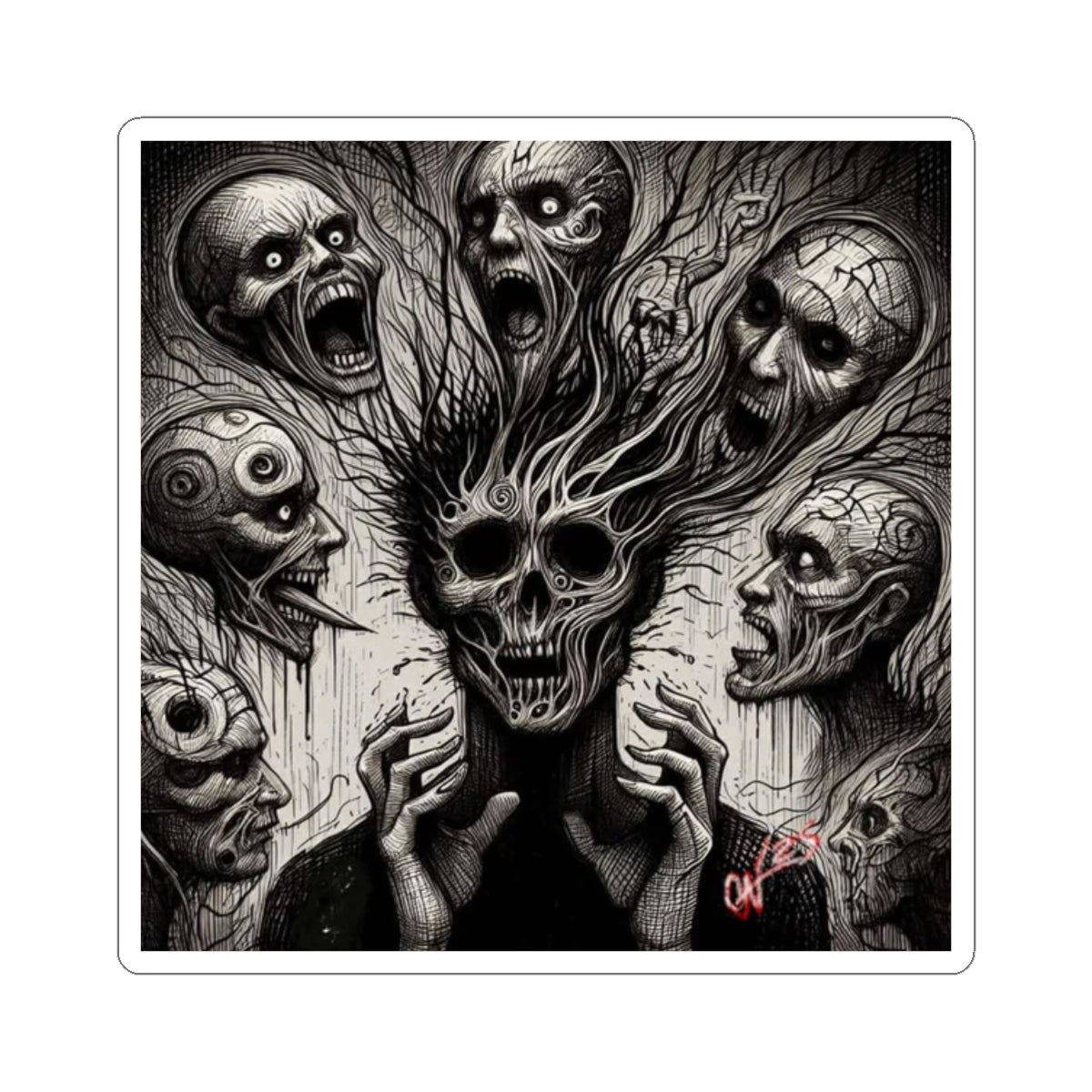 Xian Allen x Trash Cult Sticker – “Voices in the Void” | Screaming Skull Horror Kiss Cut Decal