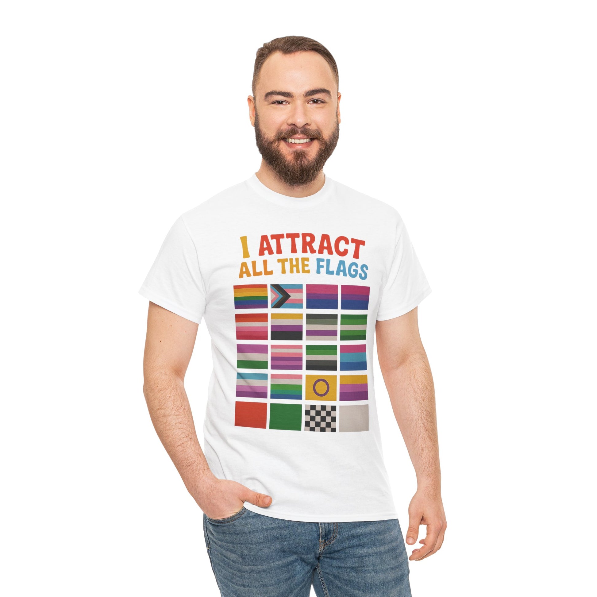 I Attract All The Flags LGBTQ Pride T-Shirt – Funny Inclusivity Shirt – Gildan 5000