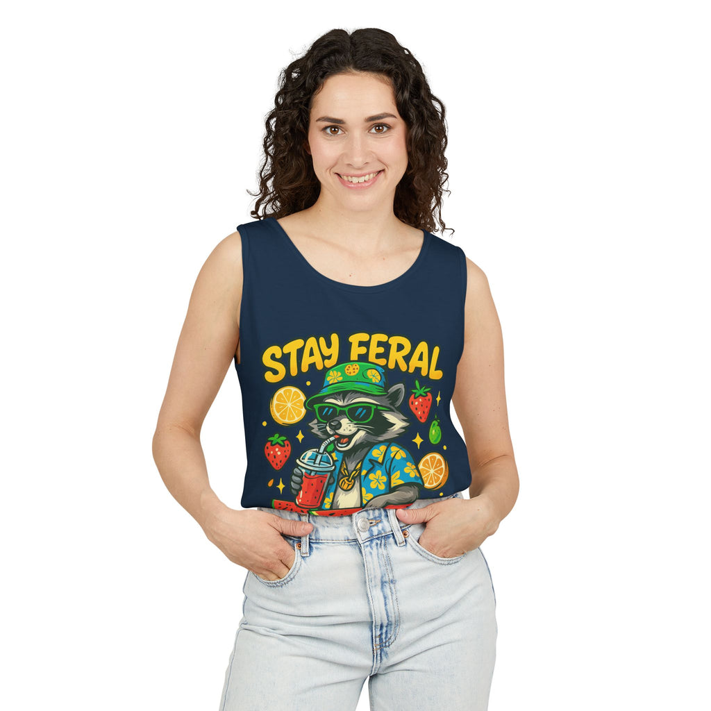 Stay Feral Stay Fresh Tank Top, Summer Apparel, Unisex Graphic Tee, Beachwear, Fun Gift for Animal Lovers