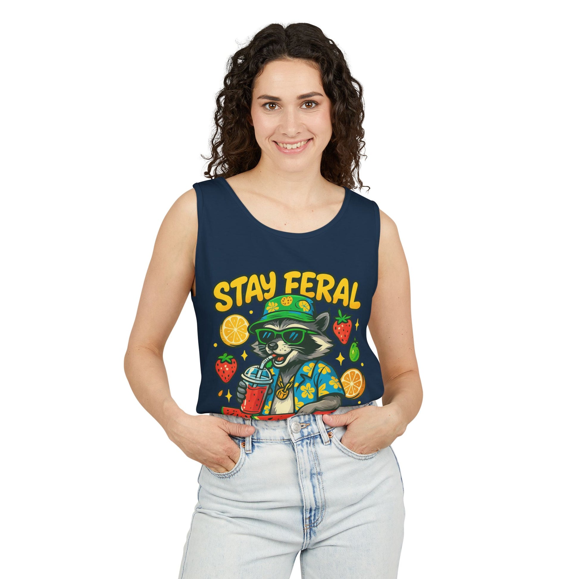 Stay Feral Stay Fresh Tank Top, Summer Apparel, Unisex Graphic Tee, Beachwear, Fun Gift for Animal Lovers