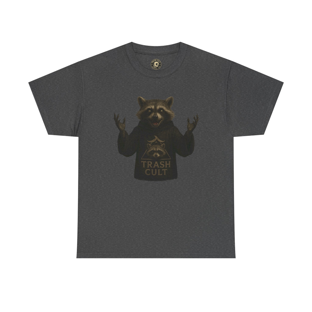 Raccoon Cult Leader Shirt – Trash Cult Unhinged Mascot Tee for Dark Fabrics | Gildan 5000