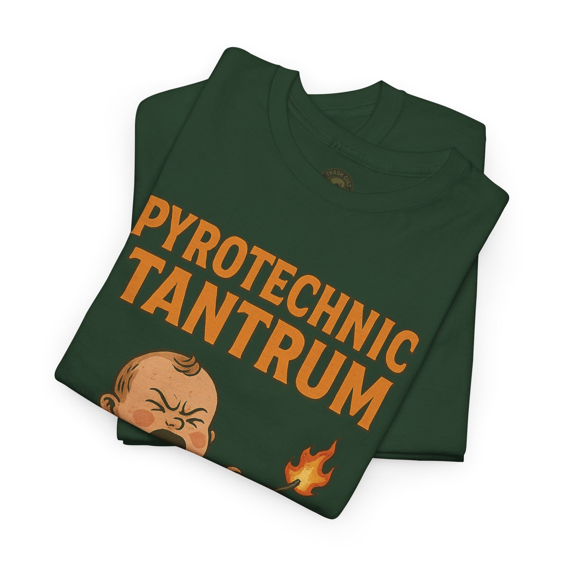 Pyrotechnic Tantrum T-Shirt – Explosive Baby Humor Graphic | Trash Cult Supply Co. | Gildan 5000 Tee