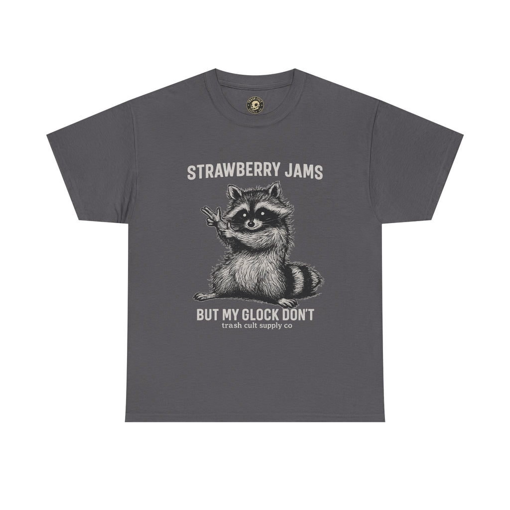 Strawberry Jams But My Glock Don’t Raccoon Shirt – Trash Cult Supply Co. Gildan 5000 Tee