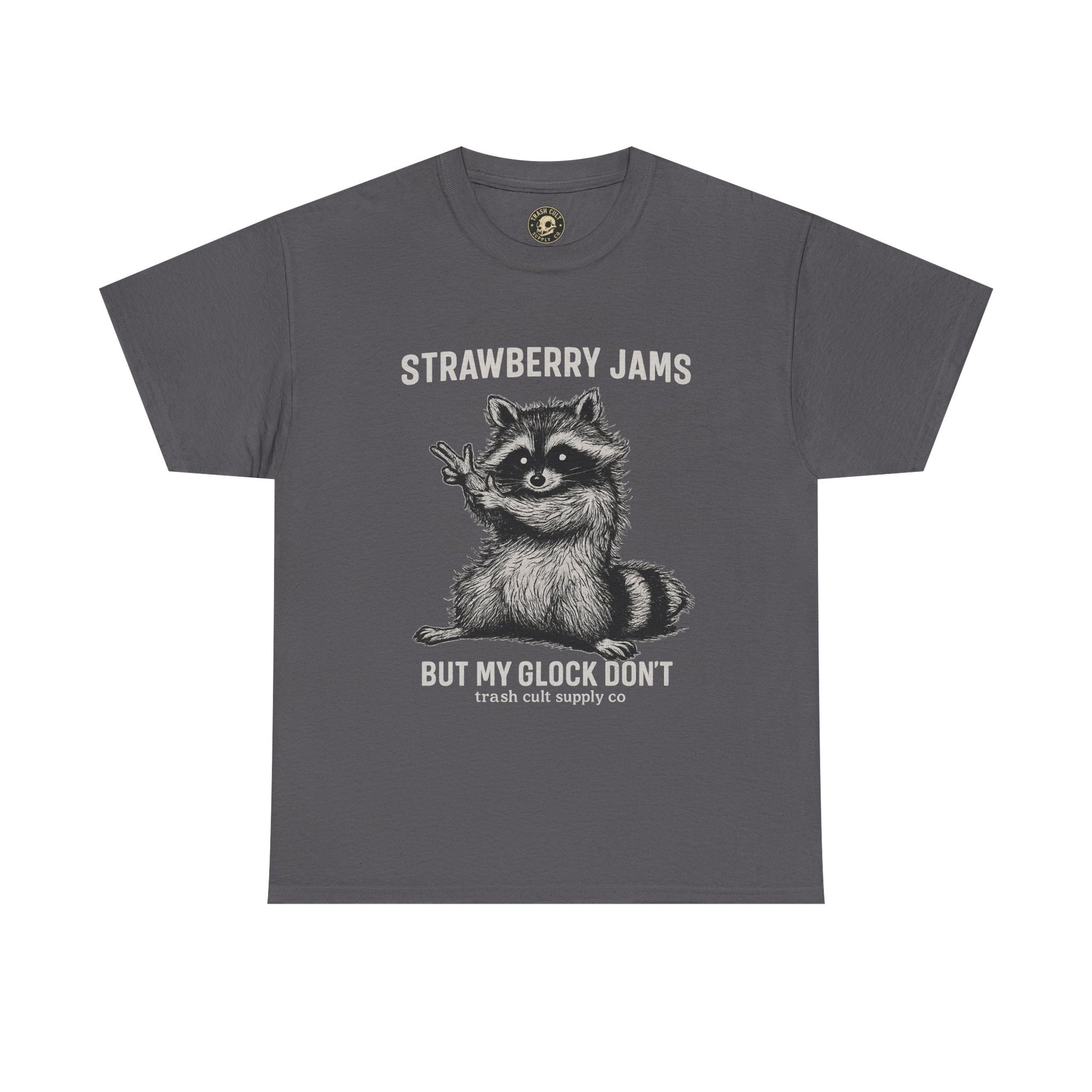 Strawberry Jams But My Glock Don’t Raccoon Shirt – Trash Cult Supply Co. Gildan 5000 Tee
