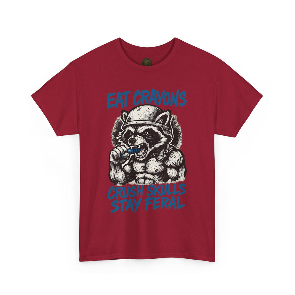 Eat Crayons Crush Skulls Stay Feral Military Raccoon Shirt – Gildan 5000