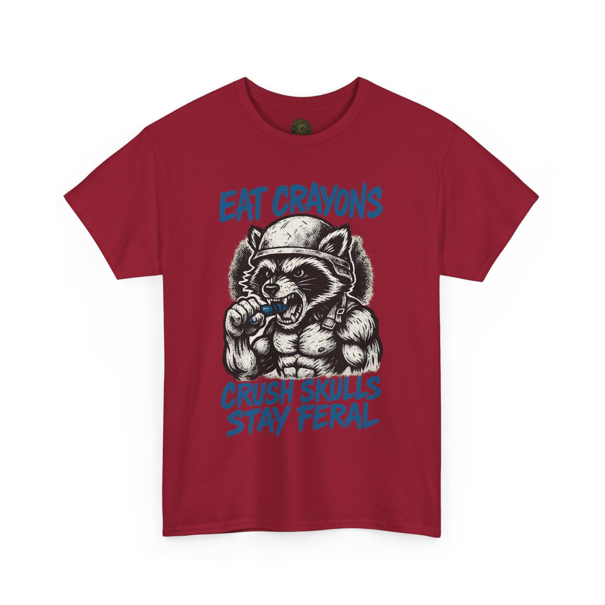 Eat Crayons Crush Skulls Stay Feral Military Raccoon Shirt – Gildan 5000