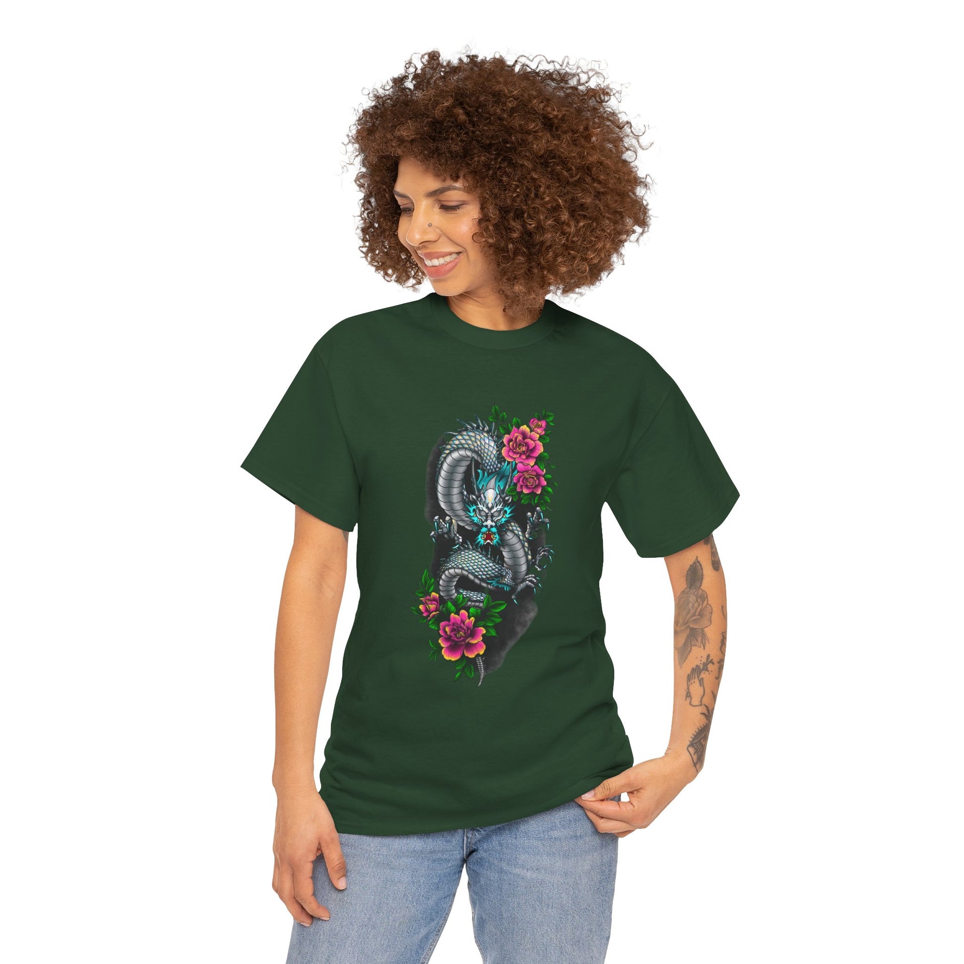Mythic Dragon & Peonies Tattoo T-Shirt – Lara Davenport x Trash Cult Supply Co. Collab (Gildan 5000)