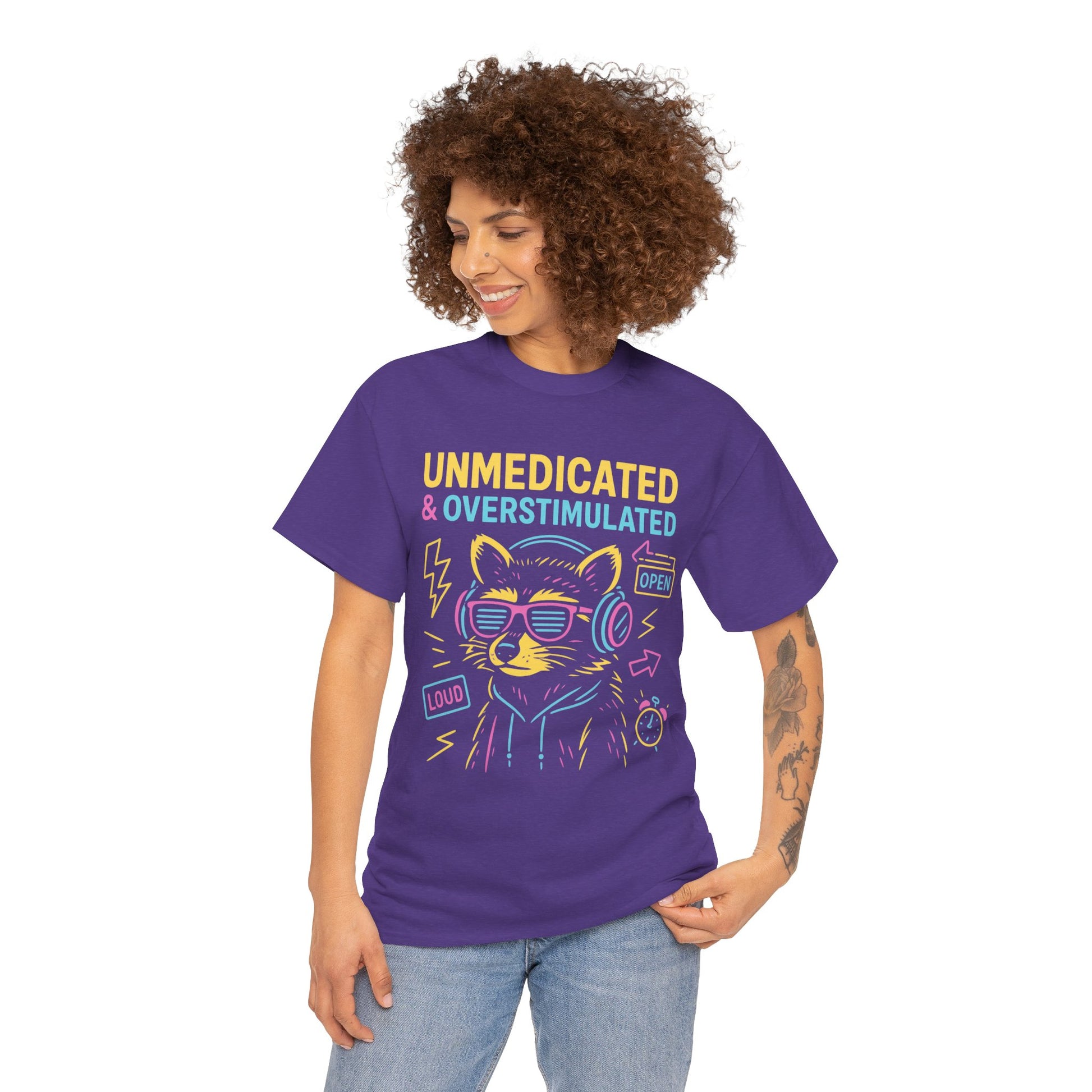 Unmedicated & Overstimulated Neon Raccoon ADHD Shirt – Trash Cult Supply Co. – Gildan 5000