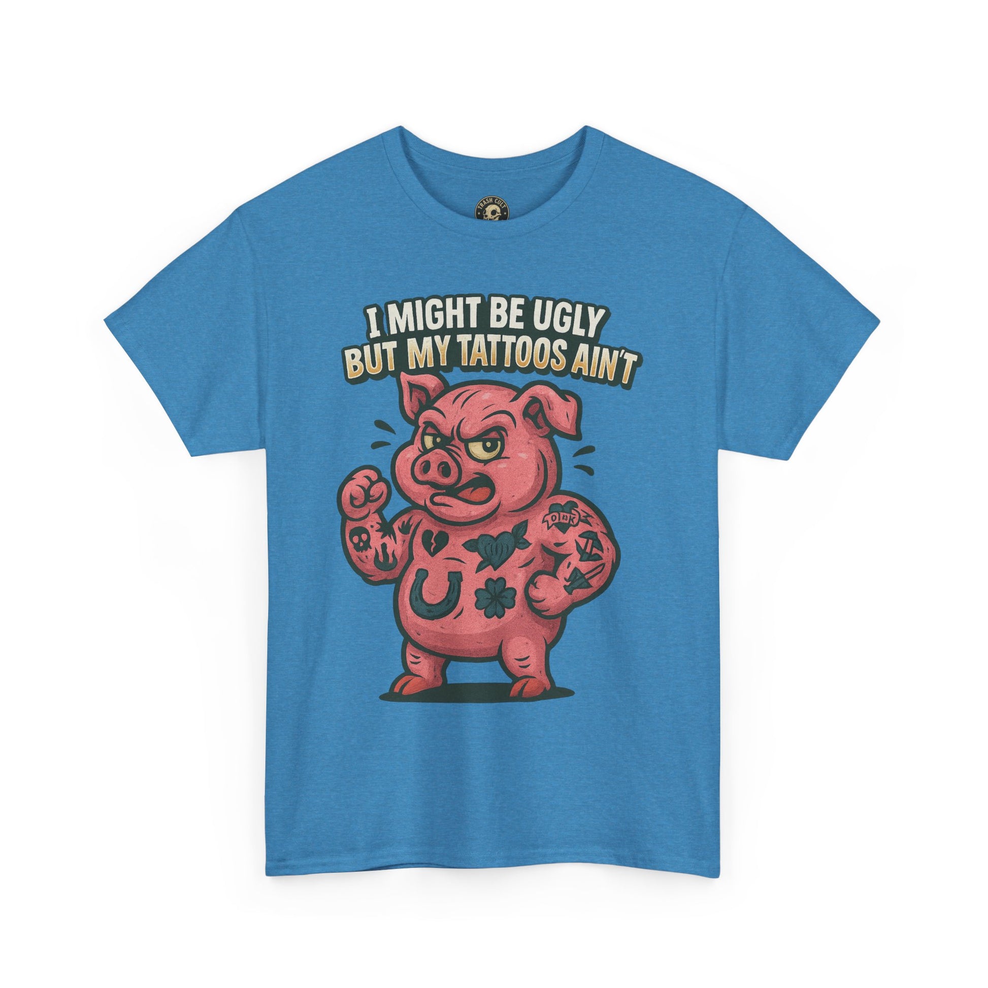 Funny Pig Tattoo Unisex Heavy Cotton Tee, Graphic Shirt, Gift for Tattoo Lovers, Casual Wear, Humor Tees