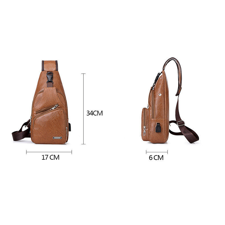 Men’s PU Leather Chest Bag – Vintage Sling Crossbody Pack with Phone Pocket – Casual Medium Shoulder Bag