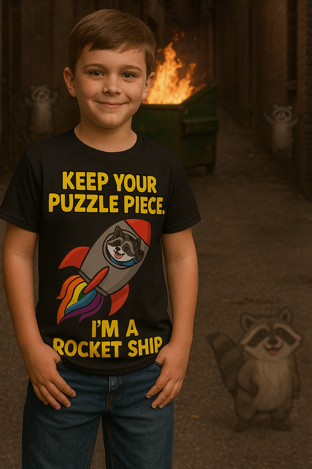 I’m a Rocket Ship Autism Shirt for Kids – Funny Raccoon Neurodiversity Tee