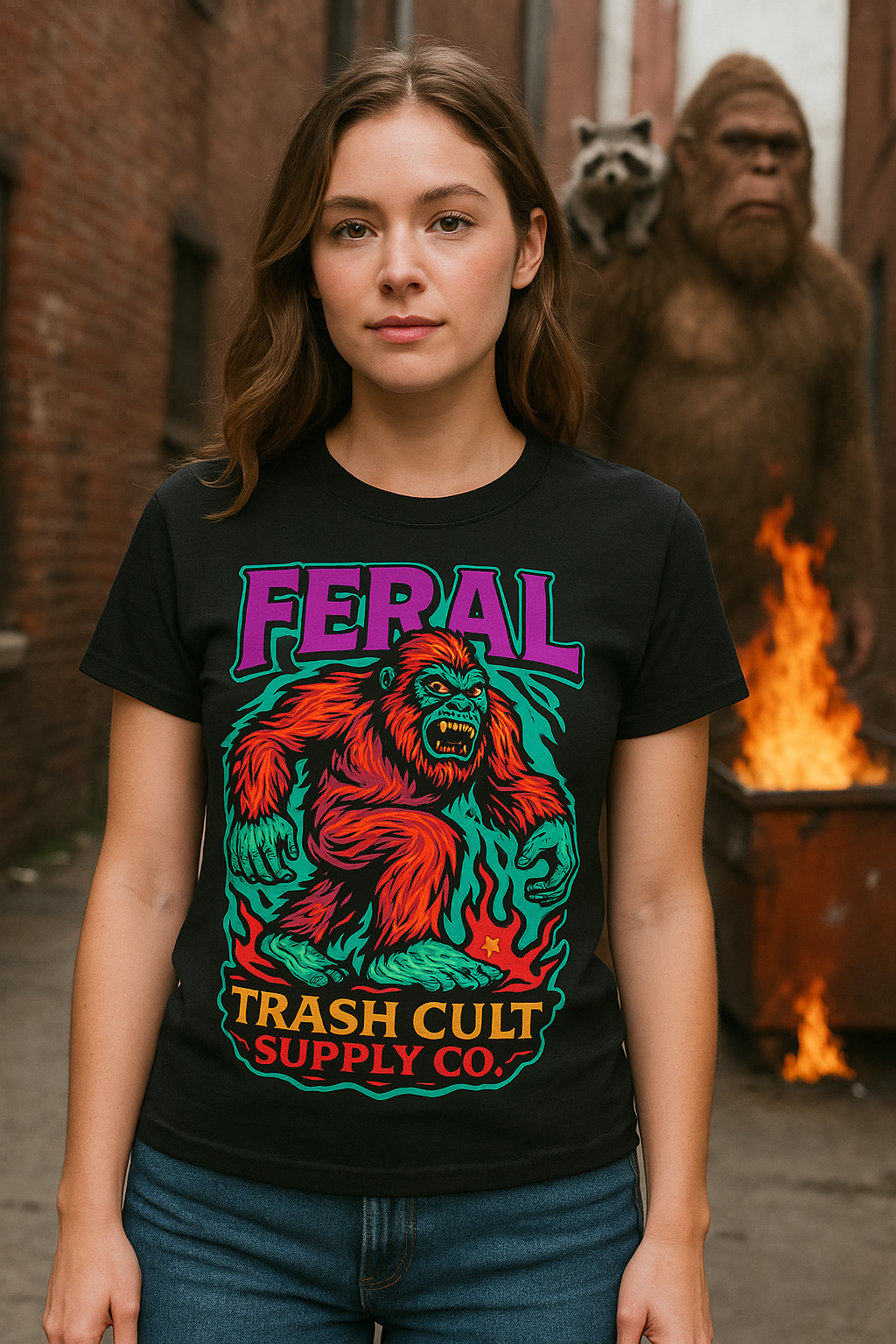 FERAL Bigfoot Shirt – Trashcore Bold Colors | Trash Cult Supply Co | Gildan 5000 Tee