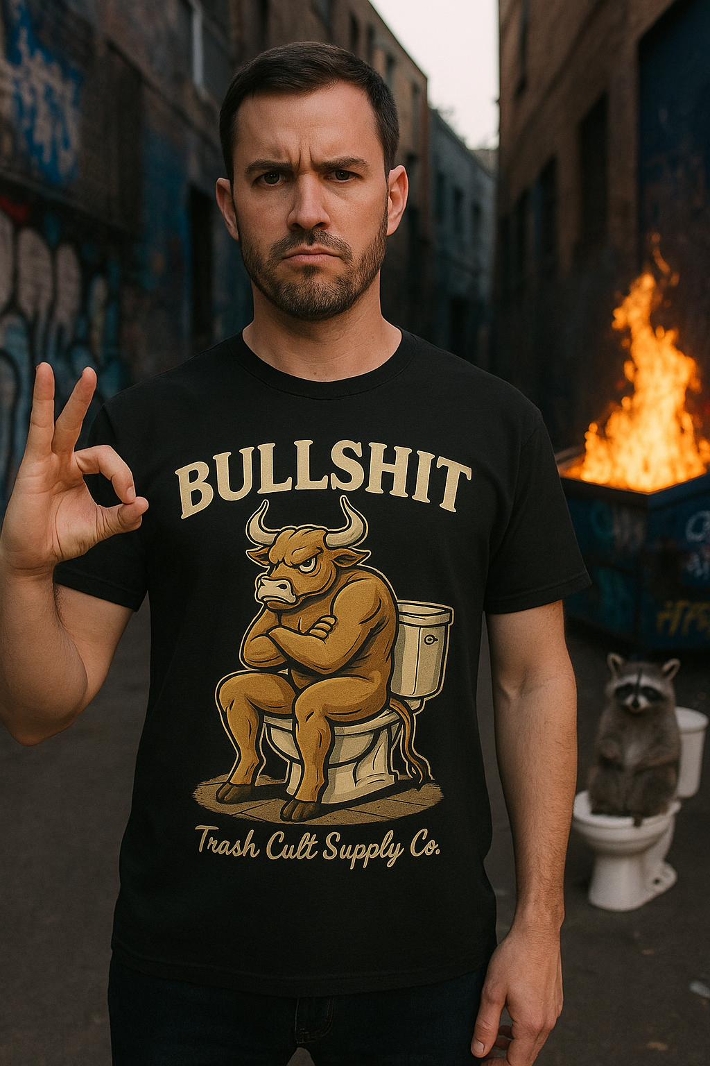 “BULLSHIT” Angry Bull Toilet Tee – Trash Cult Supply Co. | Gildan 5000 T-Shirt