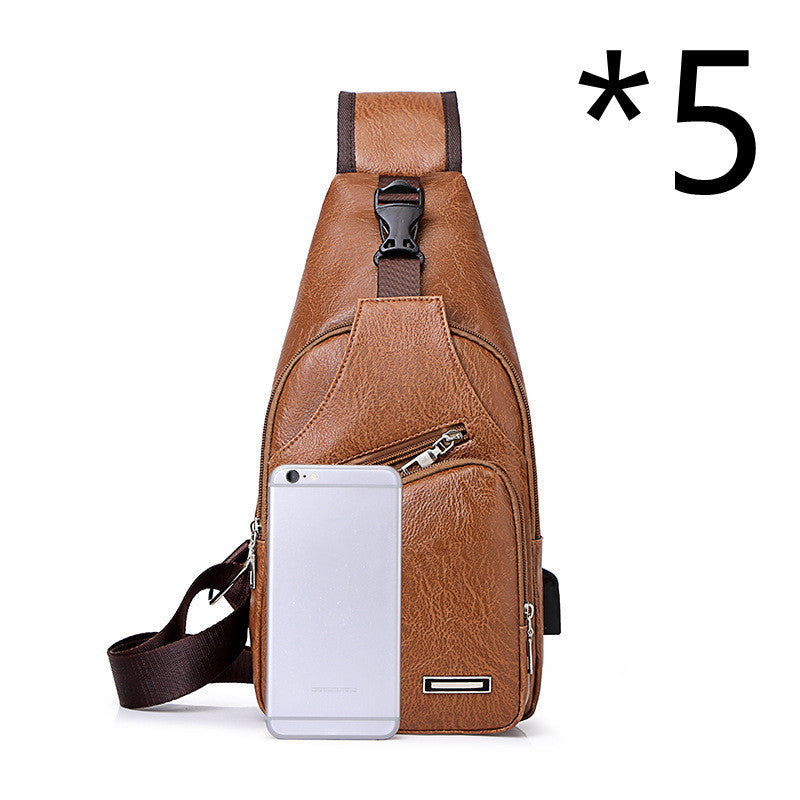Men’s PU Leather Chest Bag – Vintage Sling Crossbody Pack with Phone Pocket – Casual Medium Shoulder Bag