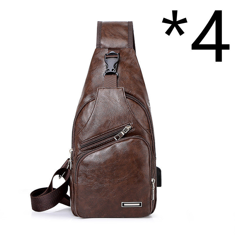 Men’s PU Leather Chest Bag – Vintage Sling Crossbody Pack with Phone Pocket – Casual Medium Shoulder Bag