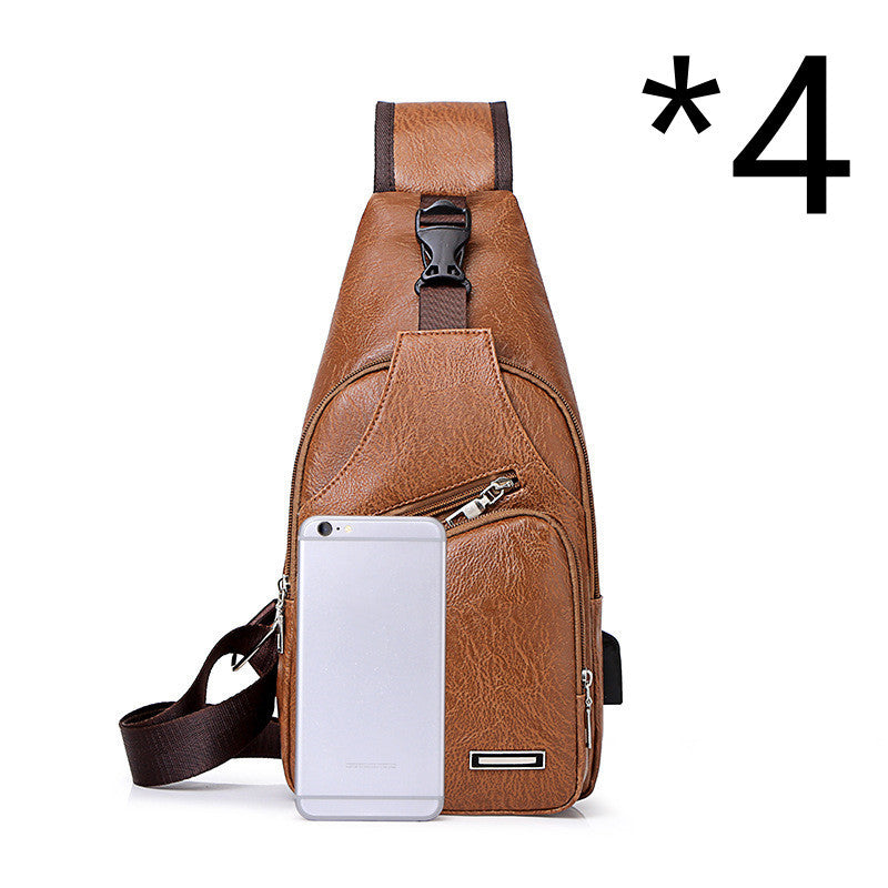 Men’s PU Leather Chest Bag – Vintage Sling Crossbody Pack with Phone Pocket – Casual Medium Shoulder Bag